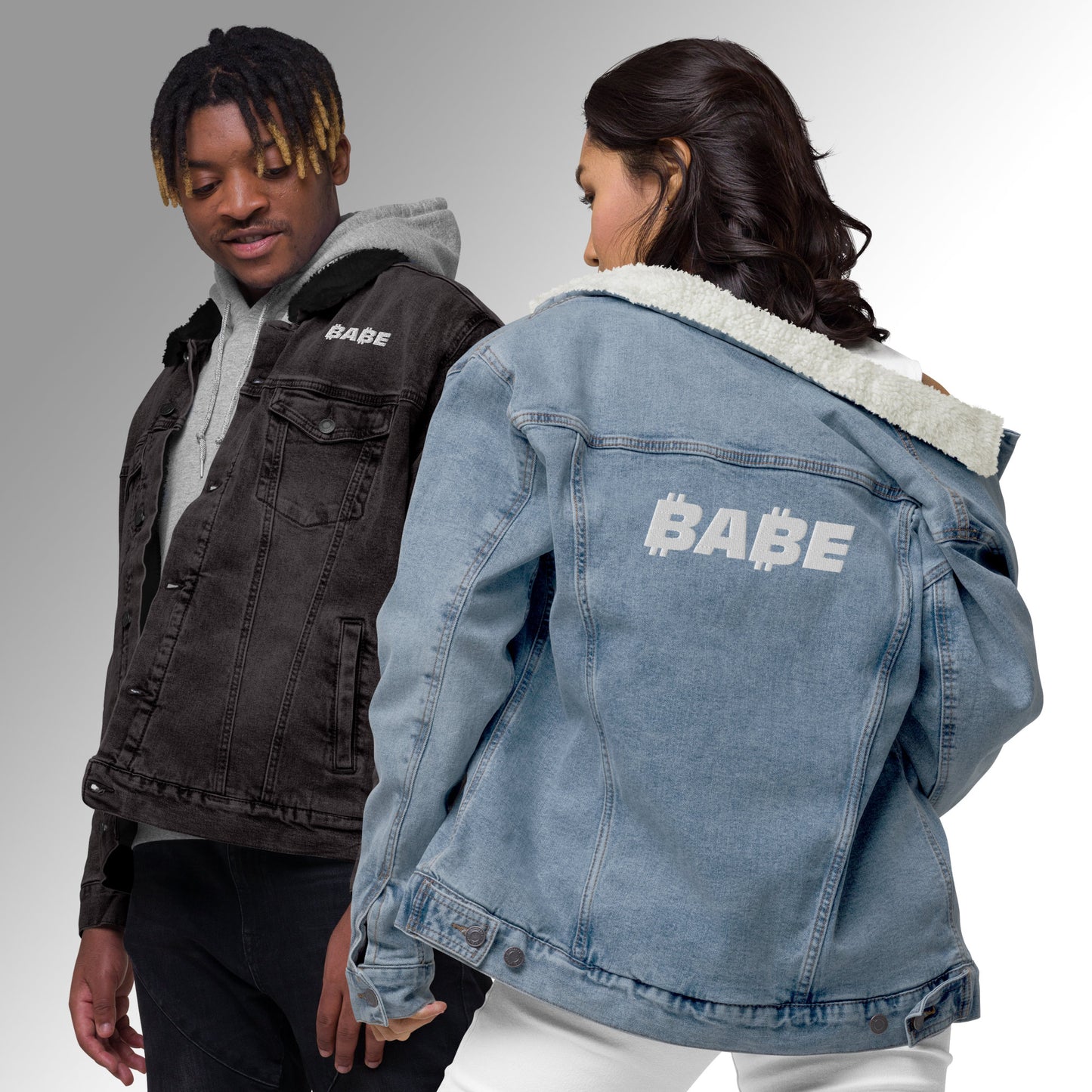 Custom Unisex Denim Sherpa Jacket - ₿A₿E